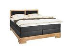 Linea Natura Boxspringbett , Schwarz, Eichefarben , Textil , Wildeiche , massiv , H2 , 200x200 cm , Partnermatratze mit durchgehendem Bezug , Schlafzimmer, Betten, Boxspringbetten