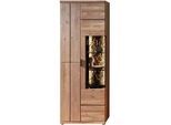 Linea Natura Vitrine , Schwarz, Wildeiche , Metall , Wildeiche, Kork , furniert, massiv , 2 Glasböden 9 Einlegeböden Fächer , 75x207x42 cm , Beimöbel erhältlich , Wohnzimmer, Wohnwände, Wohnwand-Serien