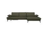 Dieter Knoll Ecksofa , Grau, Grün , Leder , Echtleder , Longlife-Leder , Ottomane rechts, L-Form , 325x157 cm , Goldenes M , erweiterbar, Typenauswahl, Fußauswahl, Lederauswahl, Stoffauswahl, planbar, Sitzqualitäten, seitenverkehrt erhältlich, einzeln ausziehbar, Bettfunktion erhältlich, Hocker erhältlich, Rückenfutter, individuell planbar, Armteil links, Armteil rechts , Wohnzimmer, Sofas & Couch