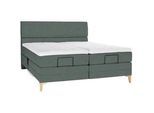 Voleo Boxspringbett , Grün , Textil , Eiche , massiv , H3 , 7-Zonen , 200x200 cm , Über- und Sondergrößen erhältlich, gepolstertes Kopfteil, Stoffauswahl, Topper geteilt, in verschiedenen Größen erhältlich, Matratze in verschiedenen Härtegraden erhältlich, Matratzenauswahl, Topperauswahl, Kopfteilauswahl, Matratze geteilt , Schlafzimmer, Betten, Boxspringbetten