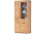 Mid.you Vitrine , Buchefarben , Holz, Glas , Kernbuche , massiv , 6 Fächer , 98x203x40 cm , Beimöbel erhältlich , Esszimmer, Vitrinen
