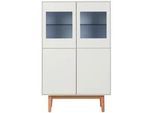 home24 Highboard , Weiß, Eichefarben , Glas, Holzwerkstoff , Eiche , furniert , 6 Fächer , 80x132x40 cm , Beimöbel erhältlich, stehend , Kleinmöbel, Kommoden, Highboards