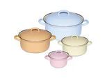 Riess Kochtopfset , Gelb, Rosa, Goldfarben, Hellblau , Metall , 8-teilig , 4 l,0,5 und 1 l,2 l , 29x28.5x38 cm , backofengeeignet,backofengeeignet , Kochgeschirr, Töpfe, Topfsets