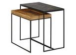 Mid.you Beistelltischset , Braun , Holz, Stein , 2-teilig , Mangoholz , massiv , 30x50x60 cm , Wohnzimmer, Wohnzimmertische, Beistelltische
