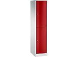 C+P Garderobenspind Resisto, 1 Abteil, 2 Fächer, B 396 x T 540 x H 1950 mm, Lichtgrau/Rubinrot