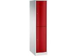 C+P Garderobenspind Resisto, 1 Abteil, 2 Fächer, B 396 x T 640 x H 1950 mm, Lichtgrau/Rubinrot