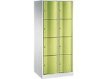 C+P Schliessfachschrank Resisto, 2 Abteile, 8 Fächer, B 772 x T 640 x H 1950 mm, Lichtgrau/Clowngrün