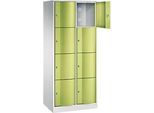 C+P Schliessfachschrank Resisto, 2 Abteile, 8 Fächer, B 772 x T 540 x H 1950 mm, Lichtgrau/Clowngrün