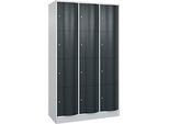 C+P Schliessfachschrank Resisto, 3 Abteile, 12 Fächer, B 1148 x T 540 x H 1950 mm, Anthrazitgrau/Lichtgrau