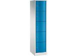 C+P Schliessfachschrank Resisto, 1 Abteil, 5 Fächer, B 396 x T 540 x H 1950 mm, Lichtgrau/Enzianblau