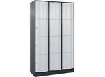 C+P Schliessfachschrank Resisto, 3 Abteile, 12 Fächer, B 1148 x T 540 x H 1950 mm, Lichtgrau/Anthrazitgrau