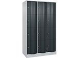 C+P Schliessfachschrank Resisto, 3 Abteile, 12 Fächer, B 1148 x T 640 x H 1950 mm, Lichtgrau/Anthrazitgrau