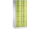 C+P Schliessfachschrank Resisto, 2 Abteile, 10 Fächer, B 772 x T 540 x H 1950 mm, Lichtgrau/Clowngrün