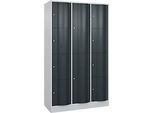 C+P Kombi-Schliessfachschrank Resisto, 3 Abteile, 10 Fächer, B 1148 x T 540 x H 1950 mm, Lichtgrau/Anthrazitgrau