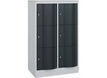 C+P Schliessfachschrank Resisto, 2 Abteile, 6 Fächer, B 772 x T 540 x H 1255 mm, Lichtgrau/Anthrazitgrau
