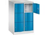 C+P Schliessfachschrank Resisto, 2 Abteile, 6 Fächer, B 772 x T 640 x H 1255 mm, Lichtgrau/Lichtblau
