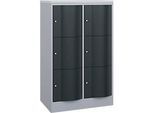 C+P Schliessfachschrank Resisto, 2 Abteile, 6 Fächer, B 772 x T 540 x H 1255 mm, Weissalu/Anthrazitgrau