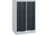 C+P Schliessfachschrank Resisto, 2 Abteile, 6 Fächer, B 772 x T 640 x H 1255 mm, Lichtgrau/Anthrazitgrau