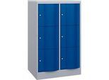 C+P Schliessfachschrank Resisto, 2 Abteile, 6 Fächer, B 772 x T 640 x H 1255 mm, Weissalu/Enzianblau