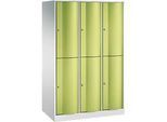 C+P Garderobenspind Resisto, 3 Abteile, 6 Fächer, B 1148 x T 640 x H 1950 mm, Lichtgrau/Clowngrün