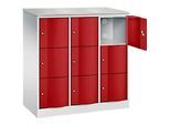 C+P Schliessfachschrank Resisto, 3 Abteile, 9 Fächer, B 1148 x T 540 x H 1255 mm, Lichtgrau/Rubinrot