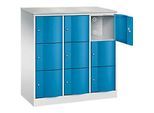 C+P Schliessfachschrank Resisto, 3 Abteile, 9 Fächer, B 1148 x T 540 x H 1255 mm, Lichtgrau/Lichtblau