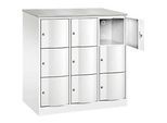 C+P Schliessfachschrank Resisto, 3 Abteile, 9 Fächer, B 1148 x T 640 x H 1255 mm, Verkehrsweiss