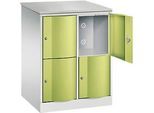 C+P Schliessfachschrank Resisto, 2 Abteile, 4 Fächer, B 772 x T 640 x H 1077 mm, Lichtgrau/Clowngrün