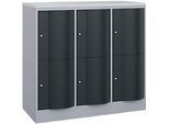 C+P Schliessfachschrank Resisto, 3 Abteile, 6 Fächer, B 1148 x T 540 x H 1077 mm, Weissalu/Anthrazitgrau