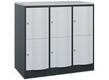 C+P Schliessfachschrank Resisto, 3 Abteile, 6 Fächer, B 1148 x T 640 x H 1077 mm, Anthrazitgrau/Lichtgrau