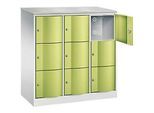 C+P Schliessfachschrank Resisto, 3 Abteile, 9 Fächer, B 1148 x T 540 x H 1255 mm, Lichtgrau/Clowngrün