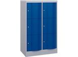 C+P Schliessfachschrank Resisto, 2 Abteile, 6 Fächer, B 772 x T 540 x H 1255 mm, Weissalu/Enzianblau