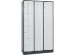 C+P Kombi-Schliessfachschrank Resisto, 3 Abteile, 10 Fächer, B 1148 x T 540 x H 1950 mm, Anthrazitgrau/Lichtgrau