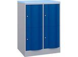 C+P Schliessfachschrank Resisto, 2 Abteile, 4 Fächer, B 772 x T 640 x H 1077 mm, Weissalu/Enzianblau