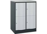 C+P Schliessfachschrank Resisto, 2 Abteile, 4 Fächer, B 772 x T 640 x H 1077 mm, Anthrazitgrau/Lichtgrau