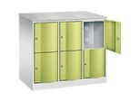 C+P Schliessfachschrank Resisto, 3 Abteile, 6 Fächer, B 1148 x T 640 x H 1077 mm, Lichtgrau/Clowngrün