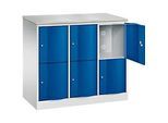 C+P Schliessfachschrank Resisto, 3 Abteile, 6 Fächer, B 1148 x T 540 x H 1077 mm, Lichtgrau/Enzianblau