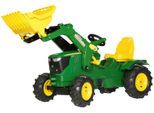 Tretfahrzeug ROLLY TOYS "John Deere 6210R", grün, Tretfahrzeuge, KinderB:53cm H:81cm T:142cm, Kunststoff, Kindertraktor mit Lader und Luftbereifung, B:53cm H:81cm T:142cm
