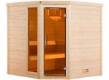 Sauna WEKA "Massivholzsauna TURKU 2", beige (natur), Saunaofen, integrierte Steuerung, 9 kW, Saunen, Blockbohlen, Fensterelement, moderne Ganzglastür