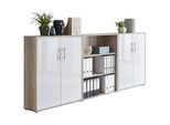 Mid.you Aktenschrank , Sonoma Eiche, Weiß Hochglanz , Holzwerkstoff , 6 Fächer , 253.2x113.6x33 cm , Made in Germany , erweiterbar, abschließbar , Büromöbel, Büroschränke, Aktenschränke