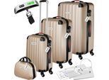 tectake® Hartschalenkoffer-Set, 4-teilig, 3 Trolleys, 1 Beauty Case inkl. Kofferwaage und -anhänger, 360° drehbare, abnehmbare Rollen, mit Sicherheits-Zahlenschloss