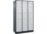 C+P Schliessfachschrank Resisto, 3 Abteile, 15 Fächer, B 1148 x T 640 x H 1950 mm, Anthrazitgrau/Lichtgrau