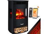KESSER® Prio Elektrokamin mit Heizung Heizlüfter Fernbedienung WiFi App 950/1900 W Kamin elektrisch LED-Flammeneffekt Kaminfeuer Elektro Kamin mit Thermostat Panorama-Sichtfenster Heizfunktion Timer