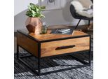 Couchtisch FineBuy Wohnzimmertisch Holz Massiv Sofatisch Tisch Schublade Braun