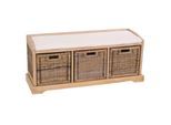 Sitzbank Adana, Aufbewahrungsbox, 3 Körbe, Kubu-Rattan-Geflecht, 112x46x37cm ~ hell