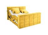 Carryhome Boxspringbett , Gelb , Textil , H2 + H3 , 7-Zonen , 180x200 cm , gepolstertes Kopfteil, Topper durchgehend, Wendematratze mit unterschiedlichen Härtegraden , Schlafzimmer, Betten, Boxspringbetten