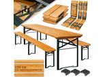 KESSER® Bierzeltgarnitur 3 teilig Gartenmöbel-Set Klappbar 170 x 46 x 75cm 2X Bierbänke 1x Biertisch Festzeltgarnitur Biertisch Stehtisch Sitzgarnitur Holz 12-teiliges Bodenschoner-Set