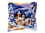 Kreuzstichkissen "Winterdorf Berge"