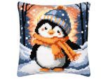 Kreuzstichkissen "Pinguin mit Mütze & Schal"