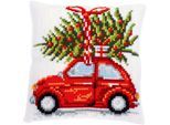 Kreuzstichkissen "Auto mit Weihnachtsbaum"